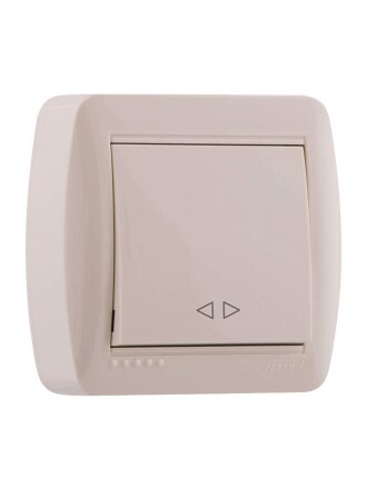 Выключатель открытой установки, одноклавишный, без заземления, пластик, кремовый, проходной, Lezard, Demet, 711-0300-105