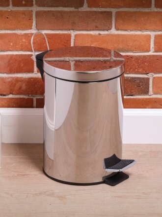 Контейнер для мусора металл, 8 л, круглый, педаль, хром, Y8-2722