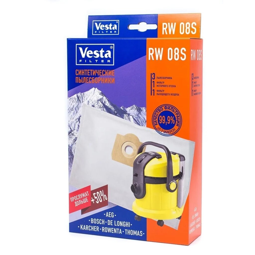 Мешок для пылесоса Vesta filter, RW 08 S мешок для пылесоса vesta filter un 01 s синтетический 4 шт 1 фильтр