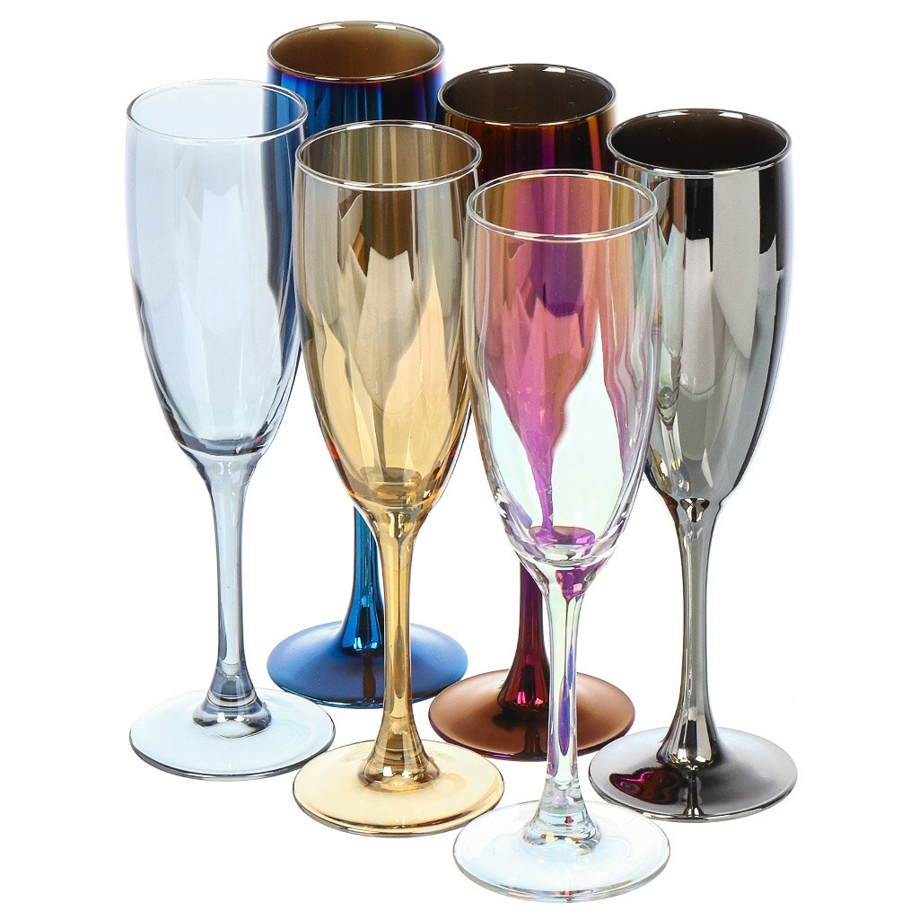 Бокал для шампанского, 170 мл, стекло, 6 шт, Glasstar, Радуга Микс 9, RN_1687M_9 бокал для шампанского стеклянный bistro 275 мл