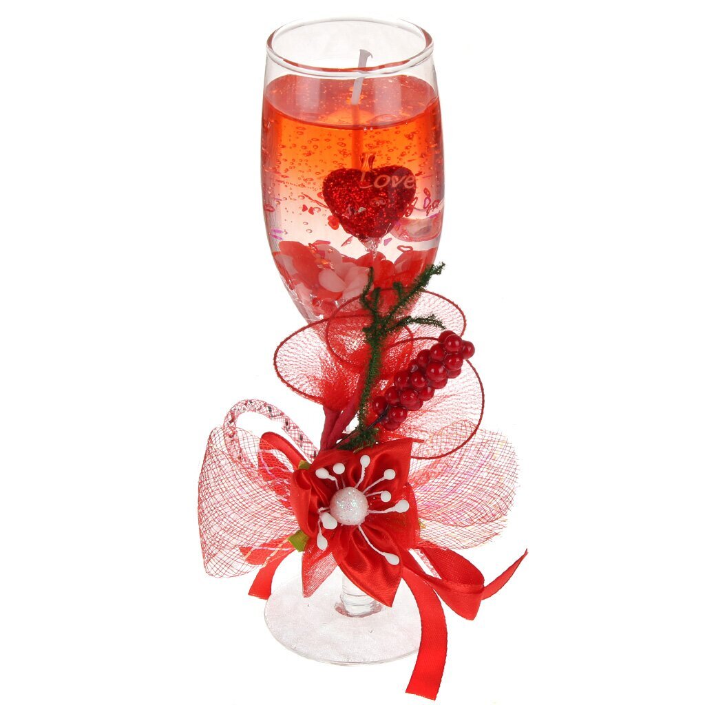 Свеча дек. Сердца h16см красная в стакане 508-111