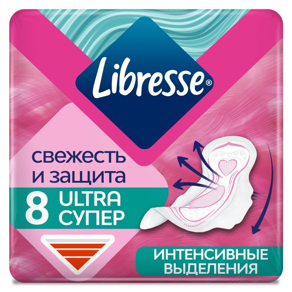 Прокладки женские Libresse, Ultra Super, дневные, 8 шт, мягкая поверхность, 861899 прокладки женские libresse ultra goodnight ночные 8 шт 8205