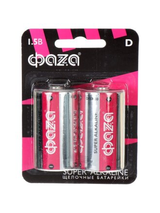 Батарейка ФАZА, D (LR20), Super Alkaline, щелочная, 1.5 В, блистер, 2 шт, 2858535