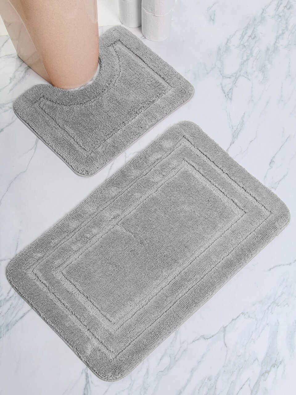 Набор ковриков для ванной и туалета, 2 шт, 0.5х0.8, 0.4х0.5 м, полиэстер, серый, Silvano, Контур, Y4-11489