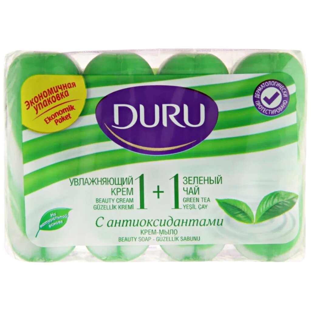 Мыло Duru, 1+1 Экстракты зеленого чая, 4 шт, 80 г крем мыло duru 1 1 лайм и ананас 80 г