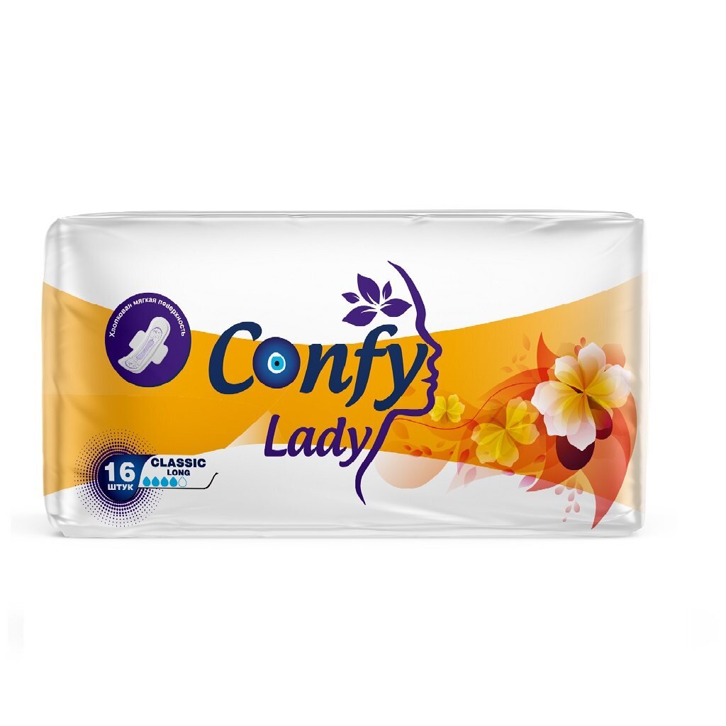 Прокладки женские Confy Lady, Classic Long, 16 шт, 12390 прокладки женские confy lady classic normal 10 шт 12387