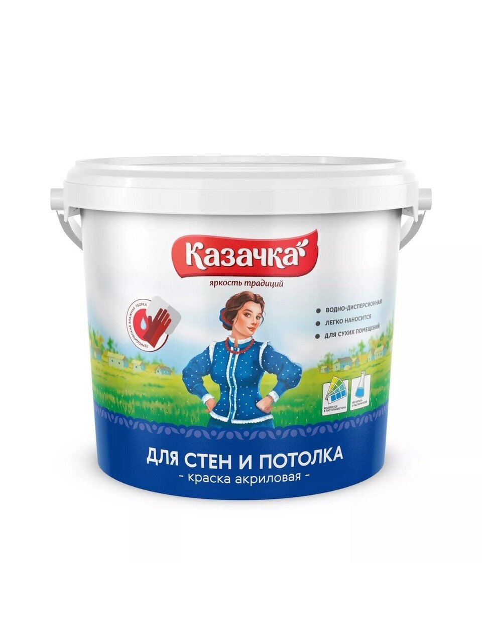 Краска водно-дисперсионная, Казачка, W-3, акриловая, интерьерная, матовая, 4.5 кг