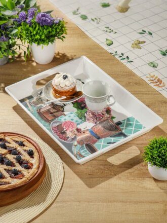 Поднос пластик, 43,5х32 см, прямоугольный, с ручками, Кофе, Y4-7871