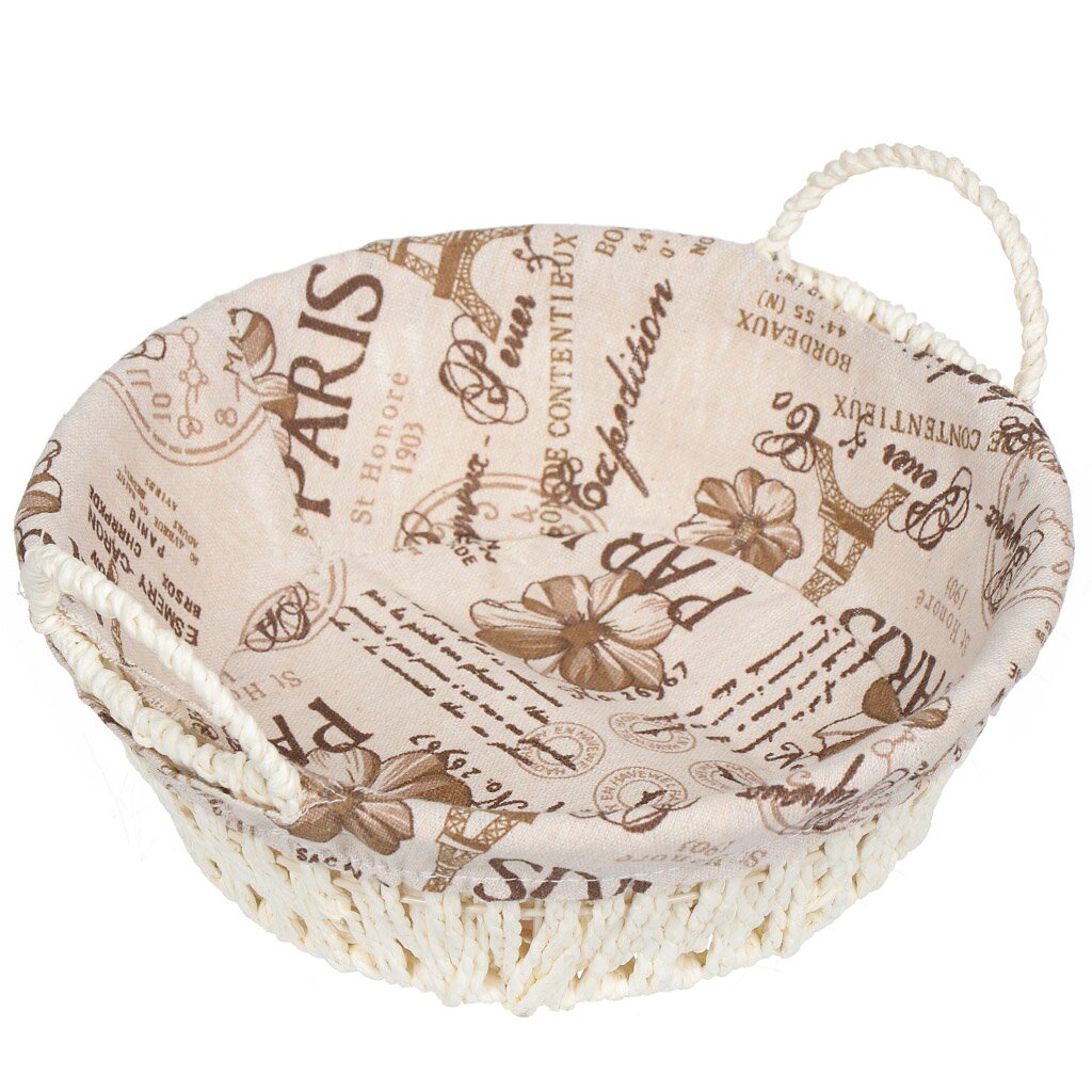 Корзина 27х25х8 см, круглая, плетеная, бежевая, с ручками, Париж, Y6-2528