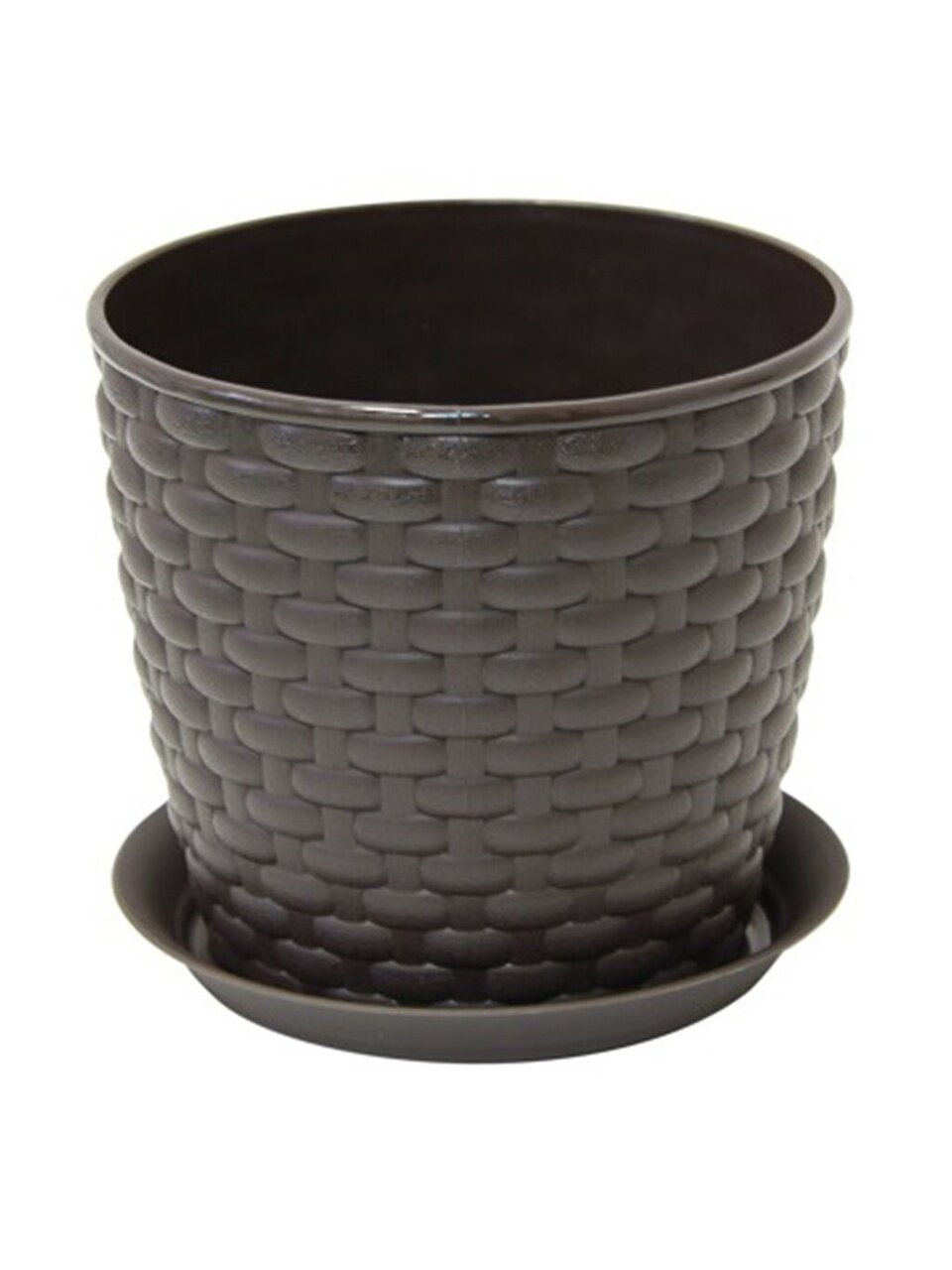 Горшок для цветов пластик, 1 л, 12х13.5х13.5 см, с поддоном, коричневый, Idea, Ротанг, М 3080