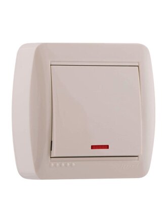 Выключатель открытой установки, одноклавишный, без заземления, пластик, подсветка, кремовый, Lezard, Demet, 711-0300-111