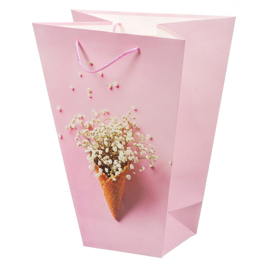Пакет подарочный бумага, 28х14х35 см, Букет цветов, Y4-4267