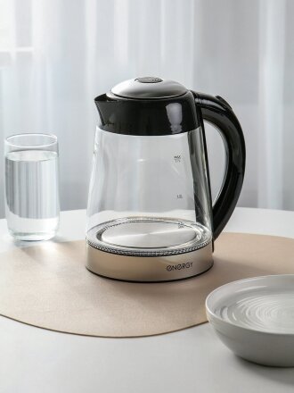 Чайник электрический Energy, E-251, черный, 1.7 л, 2200 Вт, скрытый нагревательный элемент, стекло