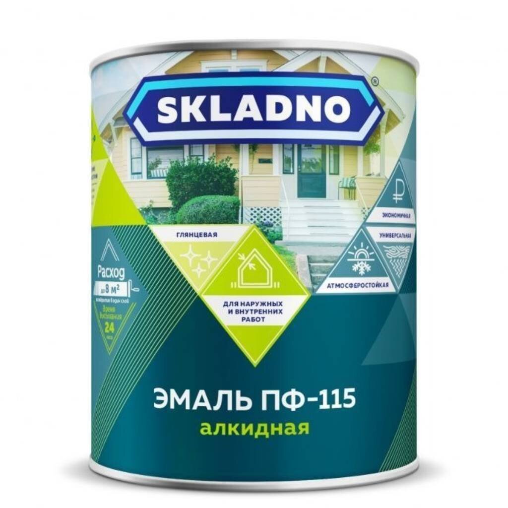 Эмаль Skladno, ПФ-115 Пром, алкидная, глянцевая, черная, 5.5 кг эмаль skladno пф 115 пром алкидная глянцевая ярко зеленая 5 5 кг