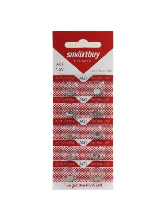 Батарейка Smartbuy, LR621 (364A, G01), Alkaline, щелочная, 1.5 В, блистер, 10 шт, SBBB-AG1-10B