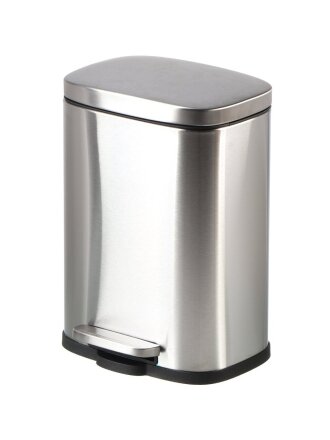 Ведро для мусора пластик, металл, 5 л, квадратное, микролифт, педаль, хром, Delphinium, FTC2122, 101216