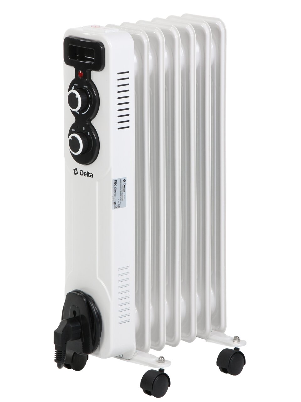 Радиатор масляный Delta, 7 секций, напольный, 1.5 кВт, 15 м2, светло-серый, D11-7