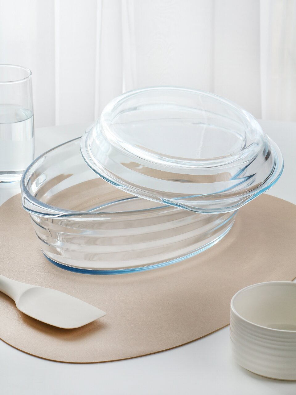 Форма для запекания стекло, 34.1х21.3 см, 2.9 л, овальная, с крышкой, Borcam, 590003