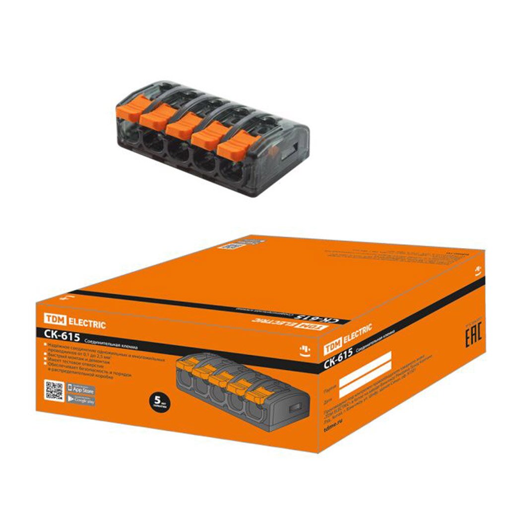 Клемма СК-615, соединительная, пластик, 2.5 мм², TDM Electric, SQ0527-0023 клемма ск 413 2 соединительная проходная оранжевая 2 5 мм² tdm electric sq0527 0042