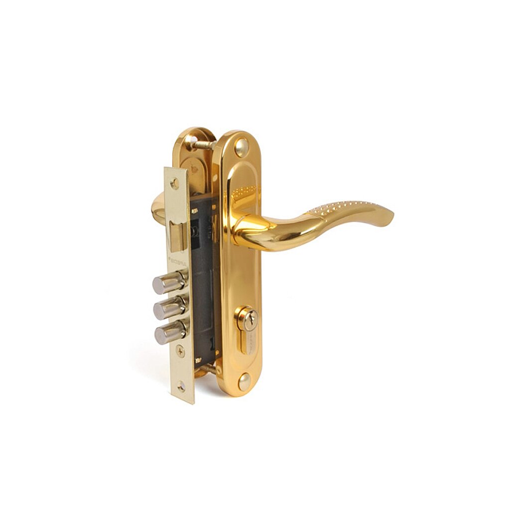 Замок врезной Apecs, 1027/60 G/GM, 16818, ручка в комплекте, цилиндровый, золотой петушок золотой гребешок