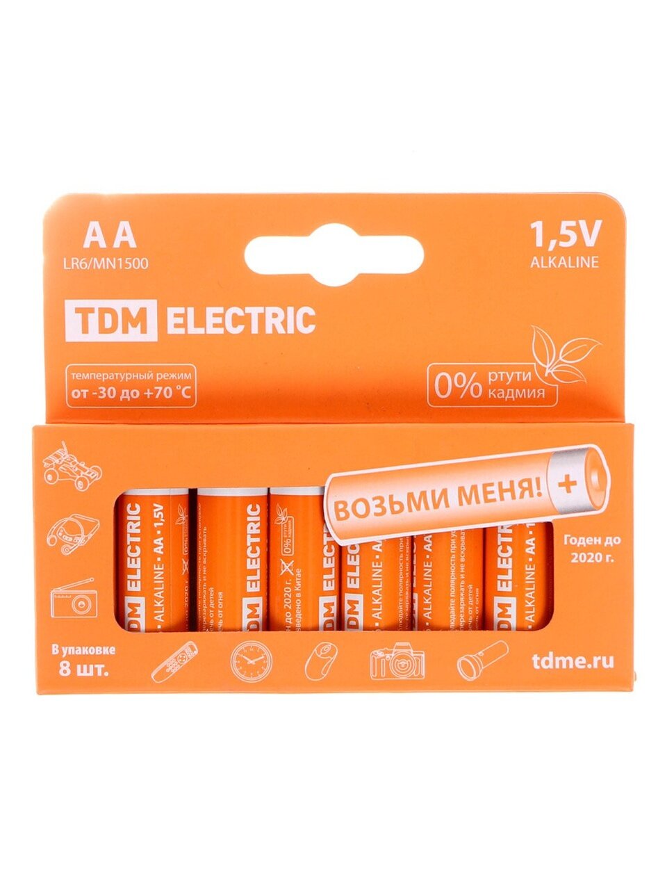 Батарейка TDM Electric, АА (LR6, 15A), Alkaline, щелочная, 1.5 В, коробка, 8 шт, SQ1702-0009