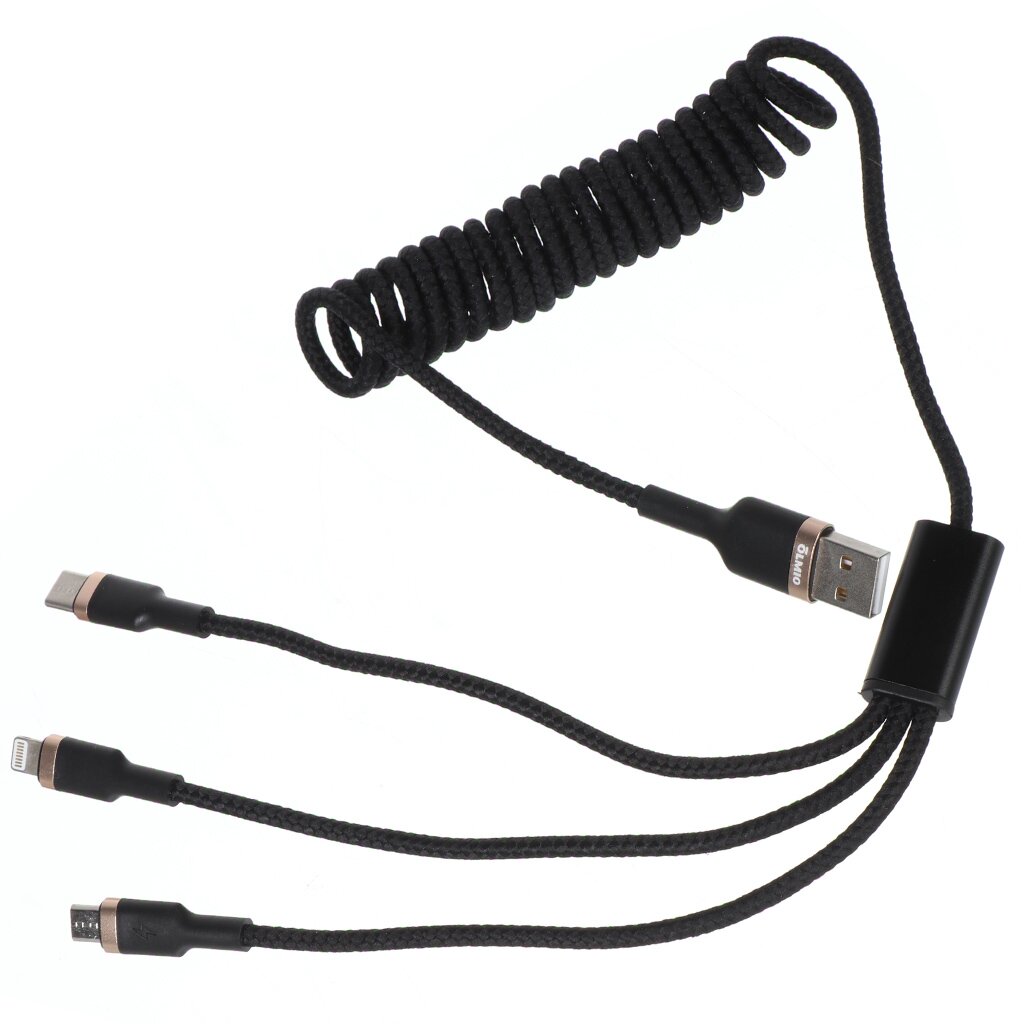 Кабель USB USB, OLMIO, Spring, microUSB, Apple Lightning, Type-C, 3 А, 1.5 м, черный, 041623 кабель apple usb type c lightning 1 метр mm0a3