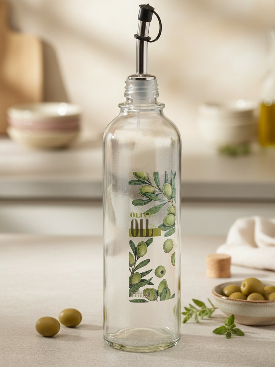 Бутылка для масла, стекло, 500 мл, с металлическим дозатором, прозрачная, 02010-00517