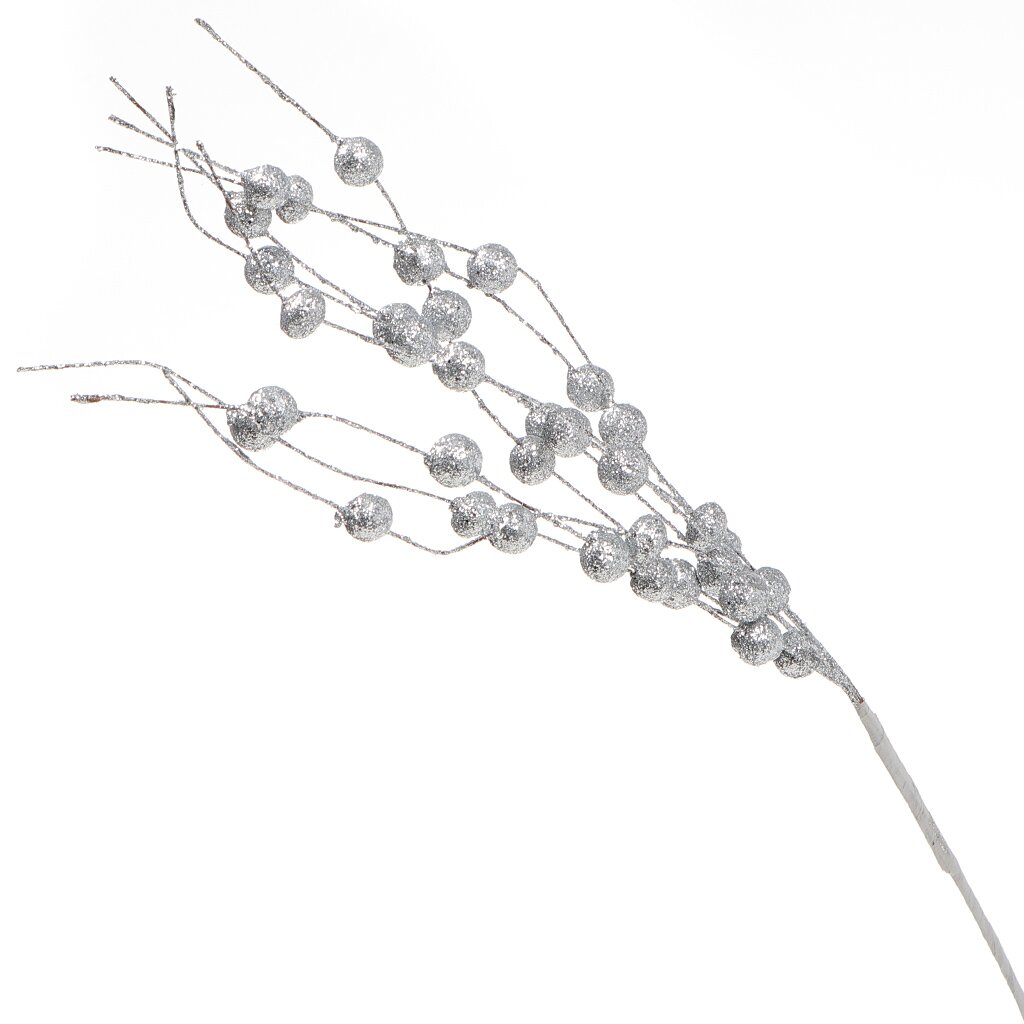 Цветок искусственный декоративный Ветвь с шариками, 57 см, серебряный, Y3-1512