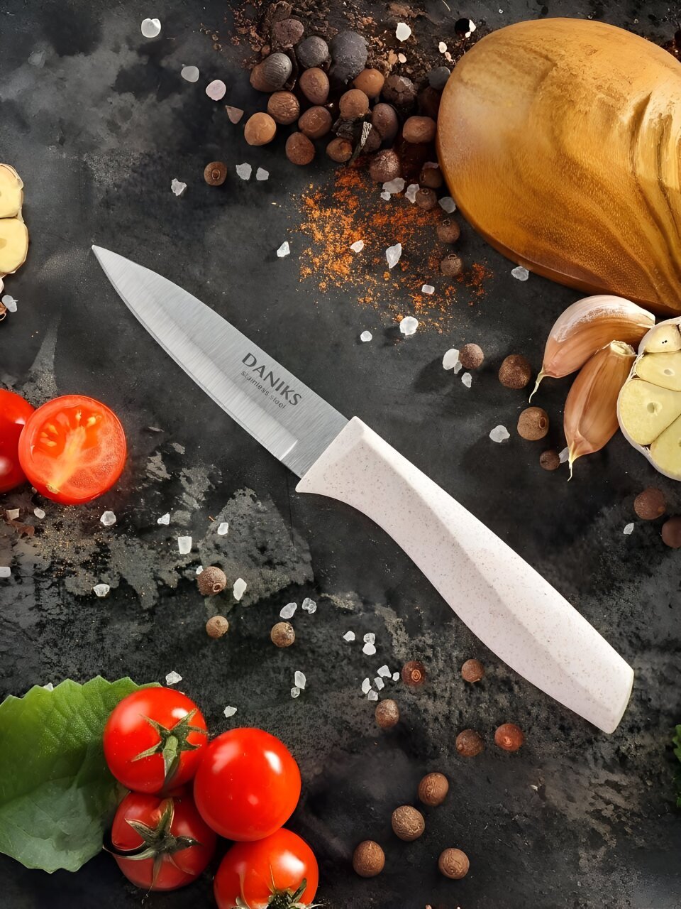 Нож кухонный Daniks, Латте, для овощей, нержавеющая сталь, 9 см, рукоятка пластик, YW-A383-PA