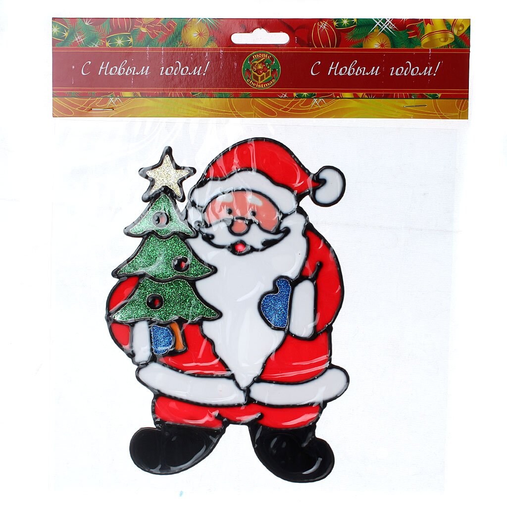 Н.г Наклейка на стекло Новый год (Дед мороз, 6 видов, 21*25см) + упак.пакет с хедером N9840016