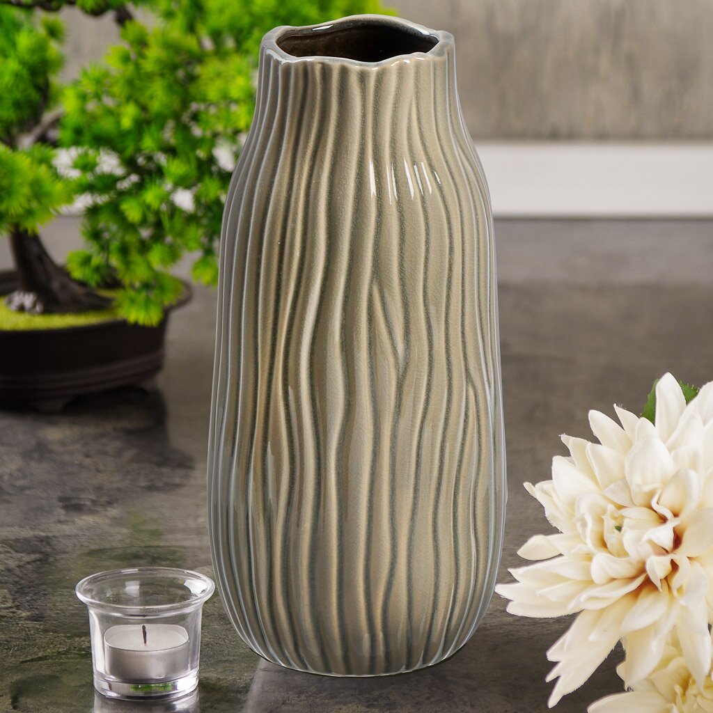 Ваза керамика, настольная, 30 см, Кванти, Y4-7260, песочно-серая ваза для сухо ов керамика настольная 36 см горизонтальные полосы черная