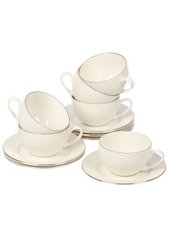 Набор чайный фарфор, 12 предметов, на 6 персон, 275 мл, Jewel, Адель, ПС0014-33