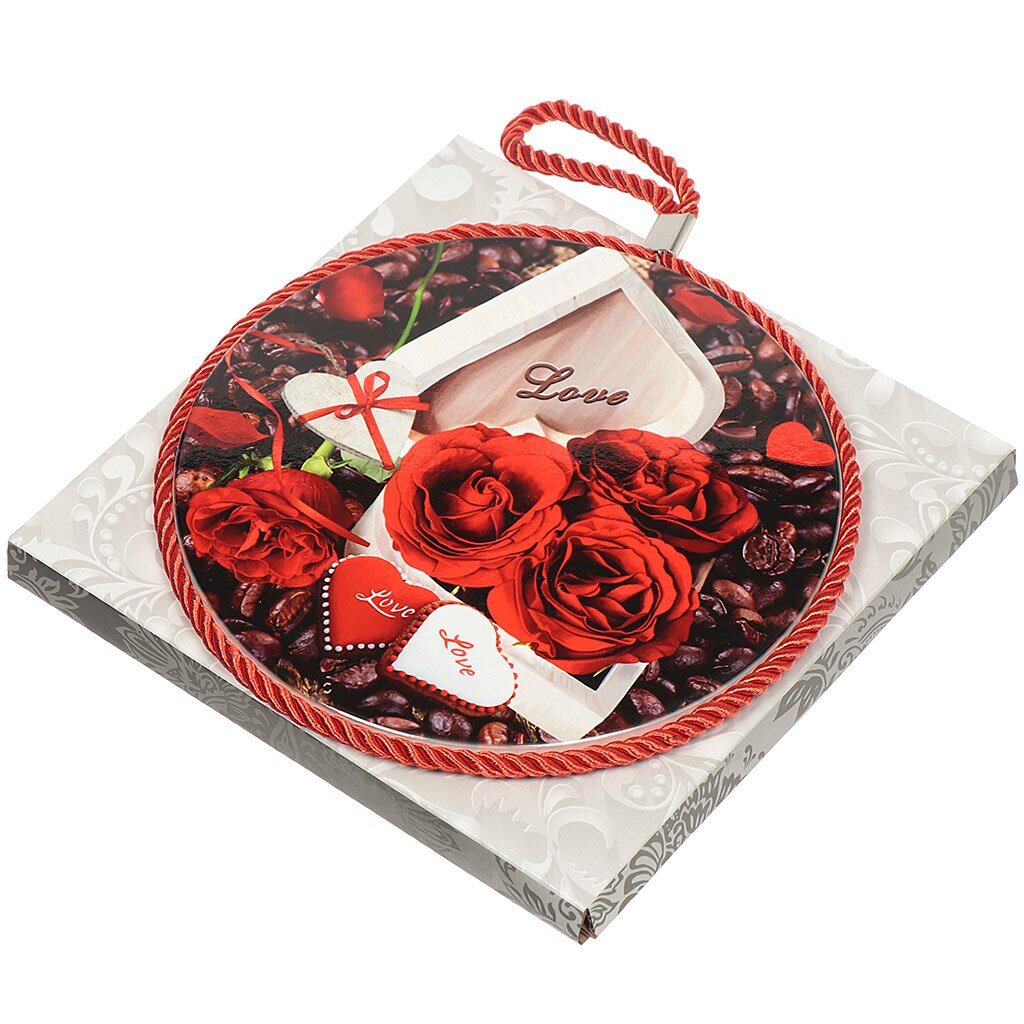 Подставка под горячее, керамика, круглая, 16 см, Красные розы, S3-319