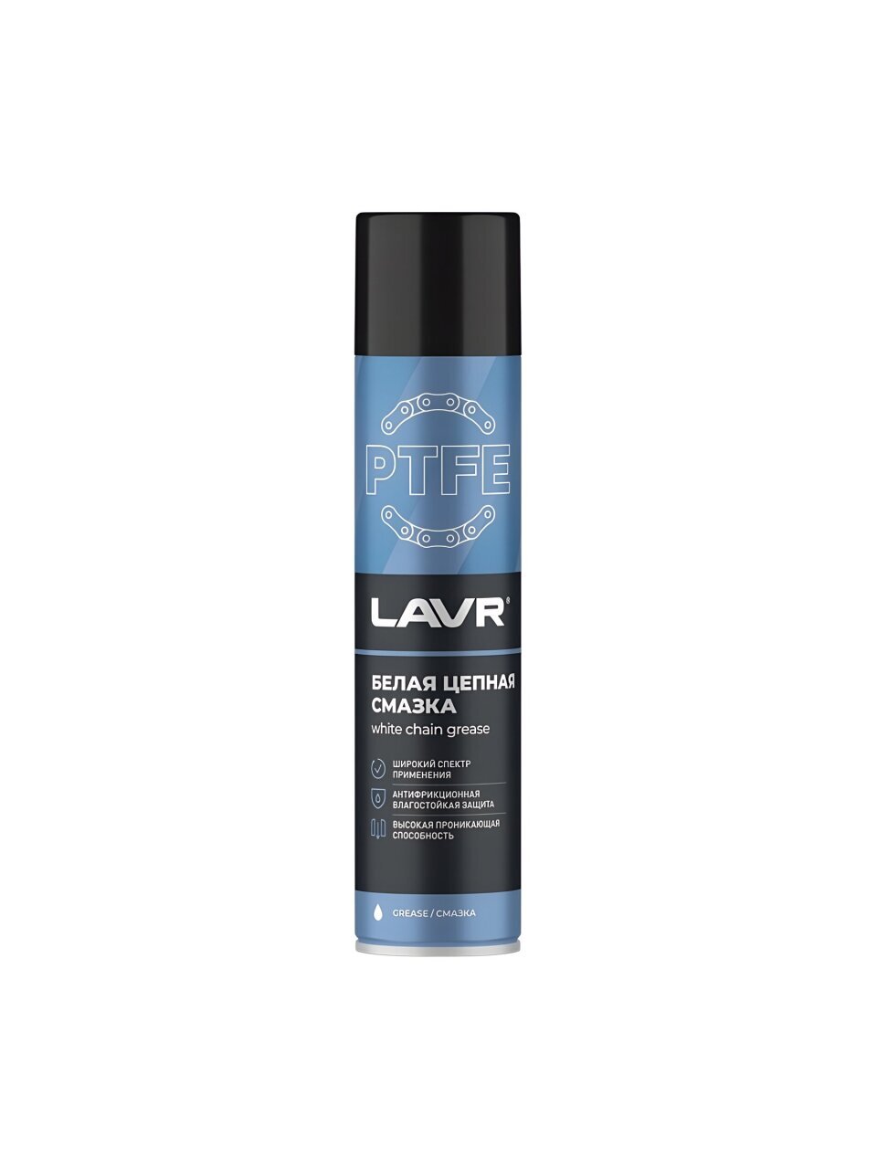Смазка цепная Lavr, с PTFE, белая, 400 мл, аэрозоль, Ln1741