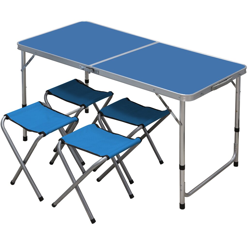 Стол складной металл, прямоугольный, 120х60х68.5 см, столешница МДФ, синий, YTFT013, 4 стула копилка чемодан 11х13х19 см металл y6 10662