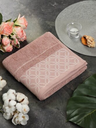 Полотенце банное 50х90 см, 100% хлопок, 550 г/м2, Фелиция, Barkas, пудрово-бежевое, Узбекистан, AI-1103006