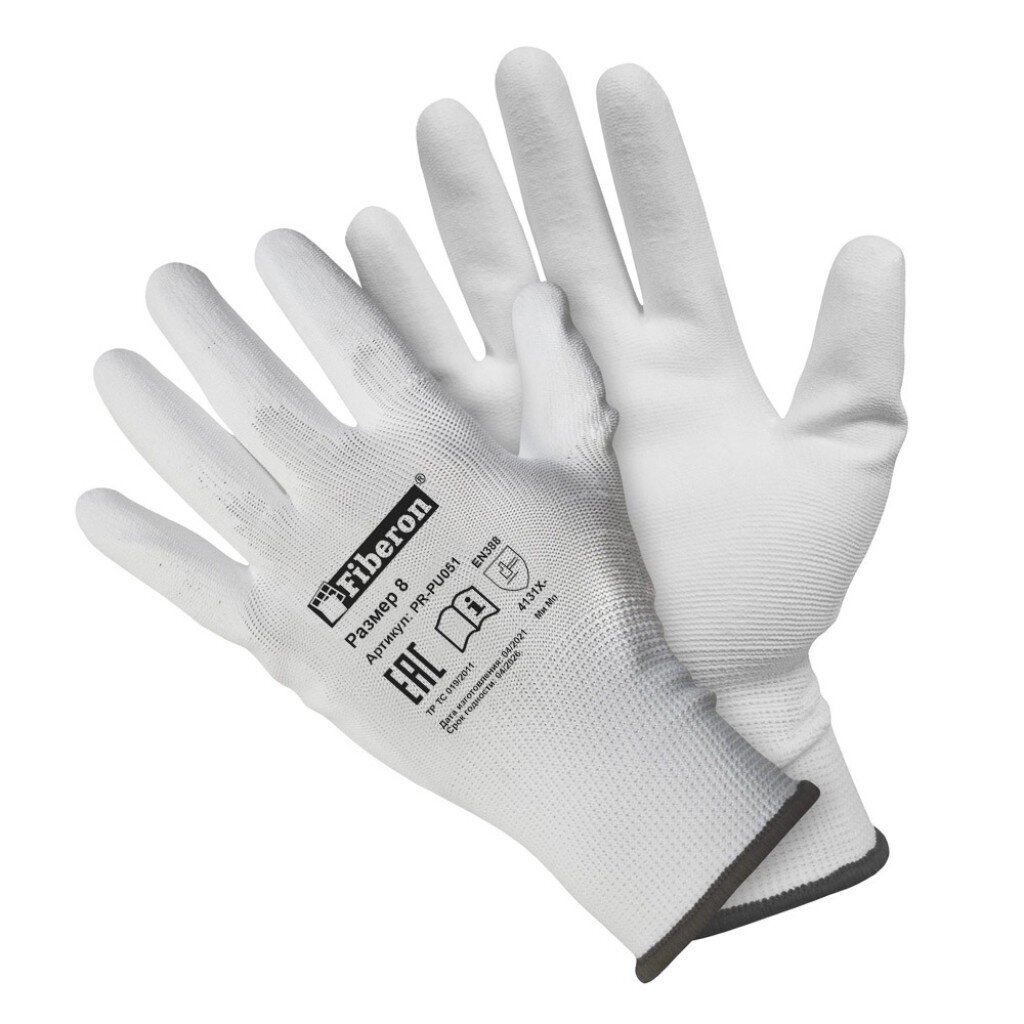 Перчатки полиэстер, 8 (M), белая основа, Fiberon перчатки нейлон нитриловый облив черная основа люкс