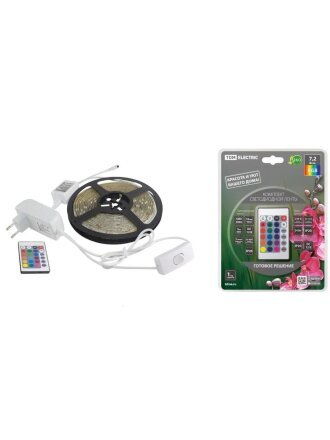 Лента светодиодная SMD 5050, 30 светодиодов/метр, 12 В, 7.2 Вт, IP65, RGB, 5 м, 24 Вт, IR-контроллер, TDM Electric, SQ0331-0235