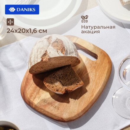Доска разделочная акация, 24х20х1.6 см, с ручкой, прямоугольная, Daniks, CB27924A
