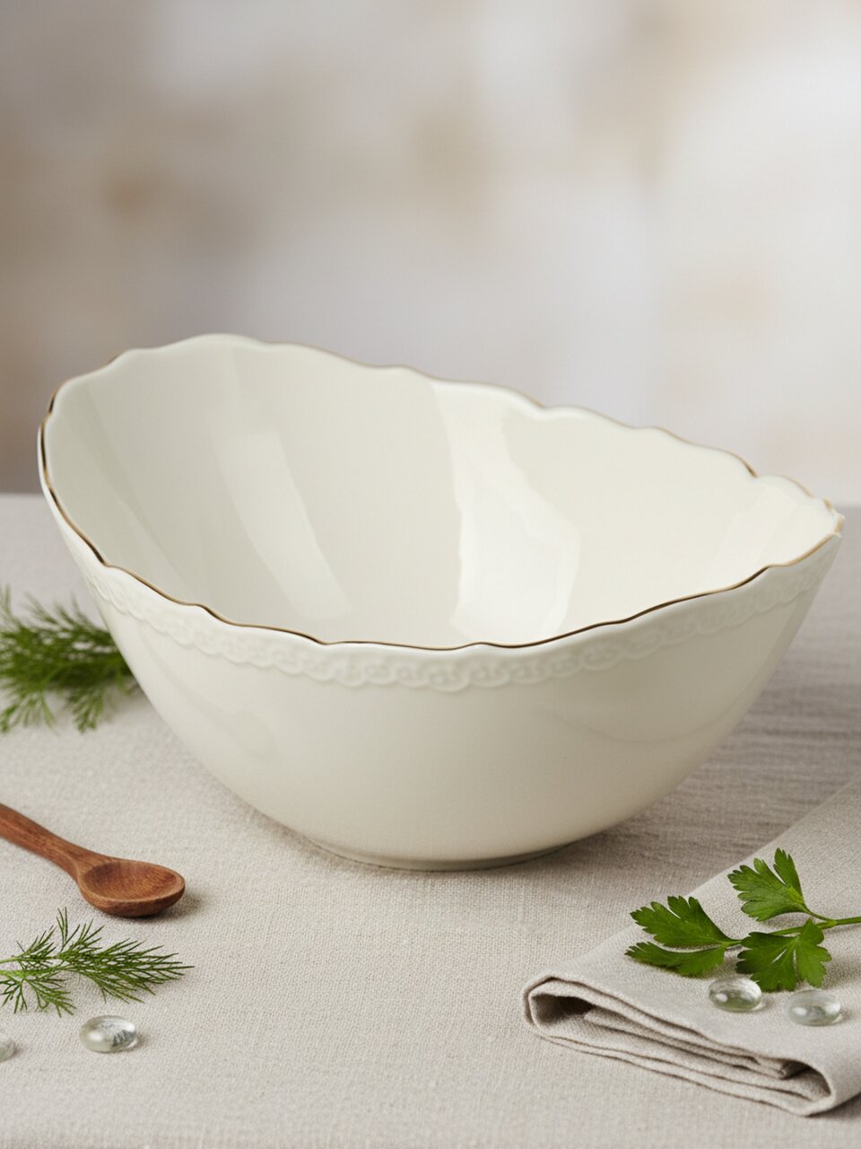 Салатник фарфор, овальный, 19 см, 0.61 л, Кружево, Jewel, ПС0007-14