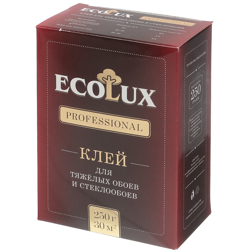 Клей для стеклообоев, Ecolux, Professional, 250 г шаблон форм для копирования кузовная линейка ремоколор professional 15 7 250