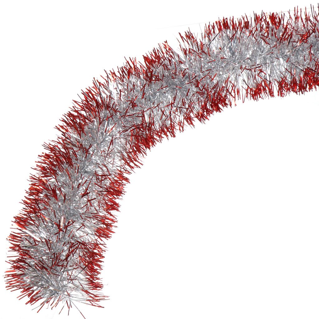 Мишура Снегурка Серебристая с красными кончиками YX-240, 1.8х0.1 м