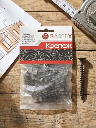 Саморез по металлу и гипсокартону, диаметр 3.5х45 мм, 40 шт, пакет, Bartex