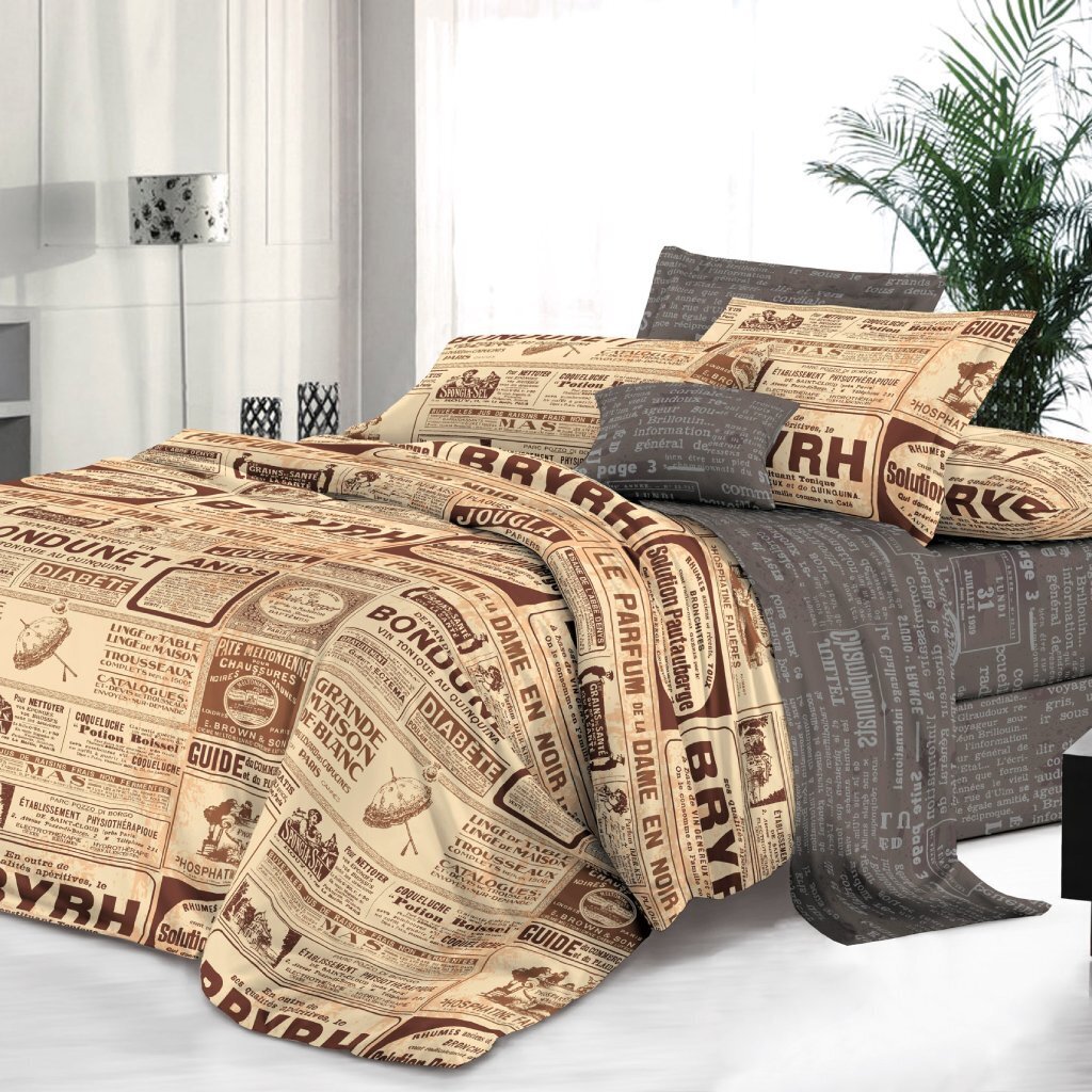 Постельное белье евро, простыня 220х240 см, 2 наволочки 70х70 см, пододеяльник 200х215 см, Butterfly, сатин, Ньюс