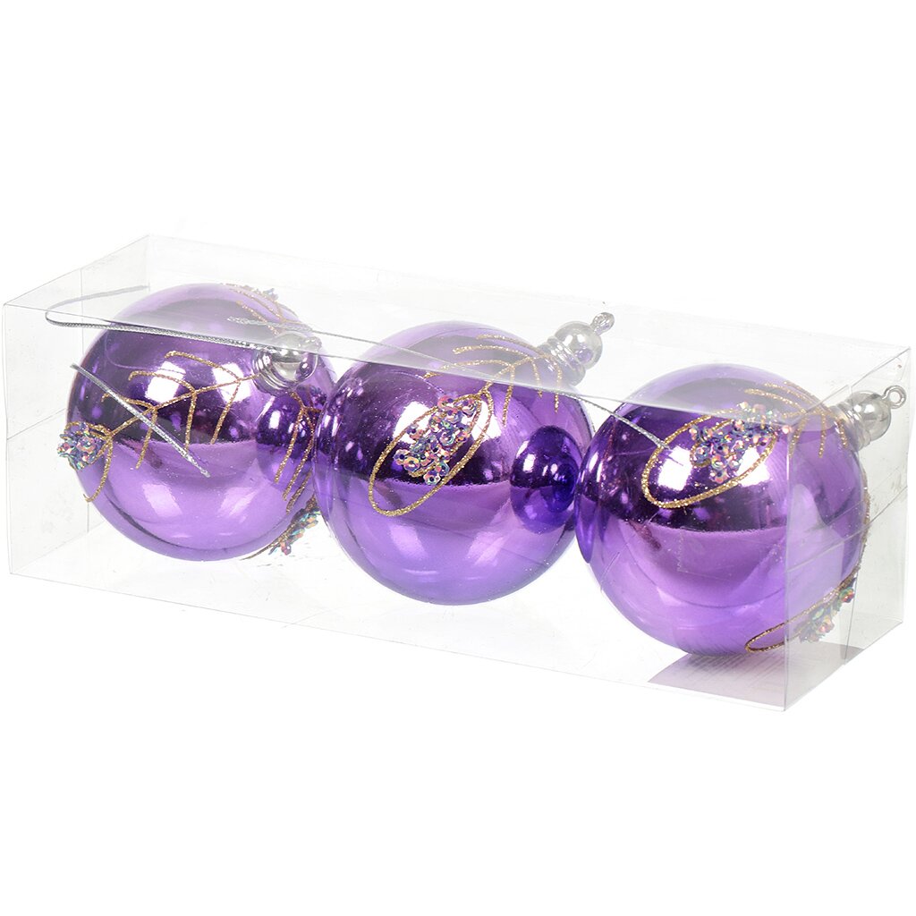 Елочный шар 3 шт, пурпурный, 8 см, пластик, SY18CBC-56