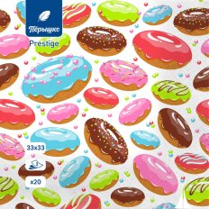 Салфетки Перышко, Prestige Сладкие пончики, 20 шт, 3 слоя, 33х33 см, 5492