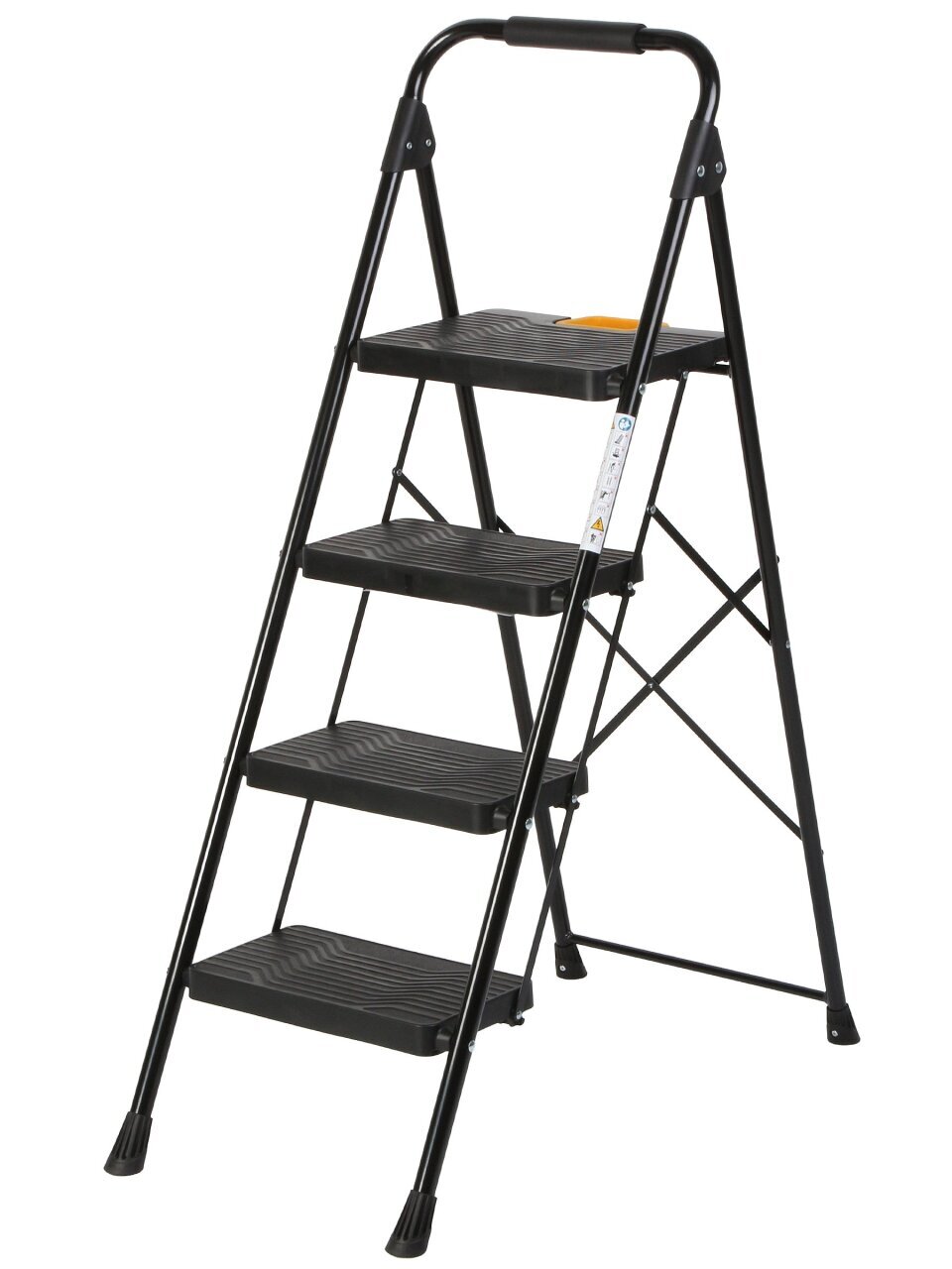 Стремянка 1 секция, 4 ступени, металл, 150 кг, широкая ступень, черный с желтым, WK2226-4