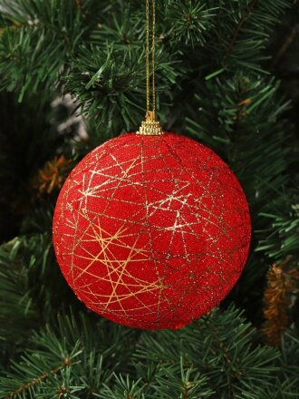 Елочный шар красно-золотой, 10 см, SYPMQF-1122022
