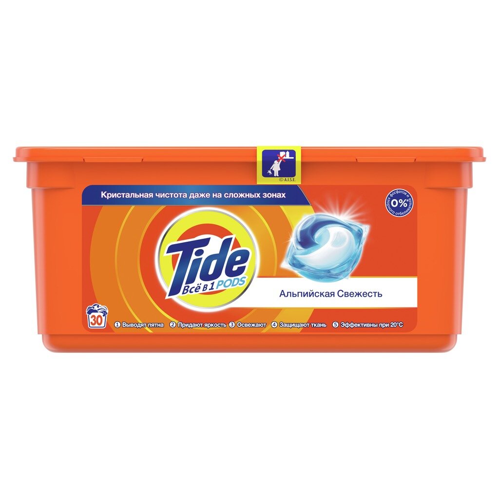 Капсулы для стирки Tide, Все в 1 Pods Альпийская свежесть, 30 шт, капсула 22.8 г