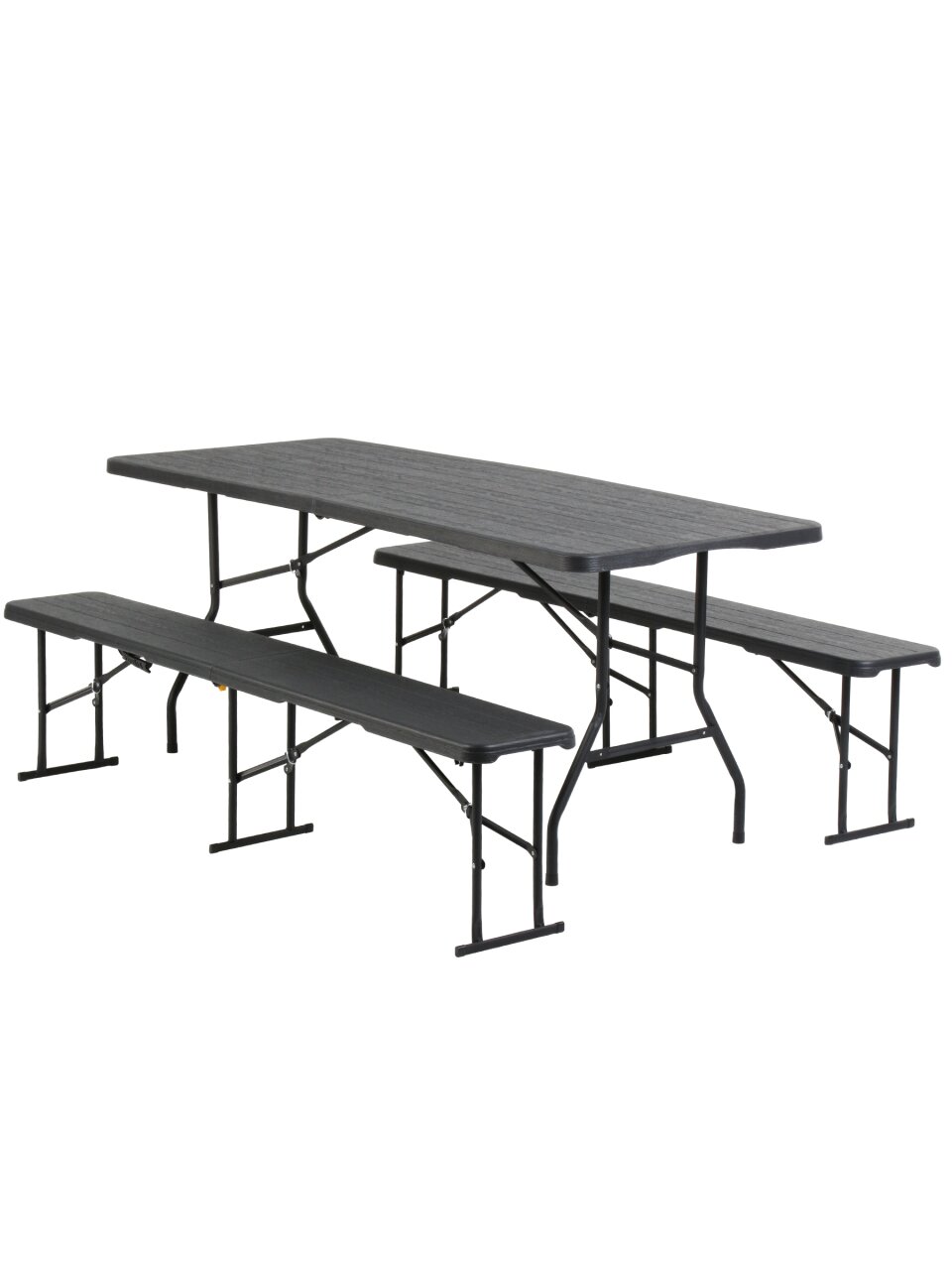 Мебель садовая черная, стол, 180х70х74 см, 2 скамейки, 182х28х44 см, под дерево, C010218